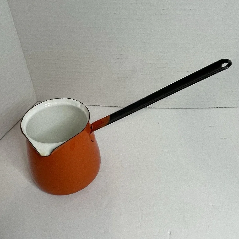 Orange Enamelware Yugoslavia Coffee Ladle Dipper Butter Syrup Warmer w/Spout #6